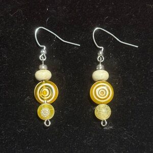 Chic Yellow and Cream Dangle Earrings